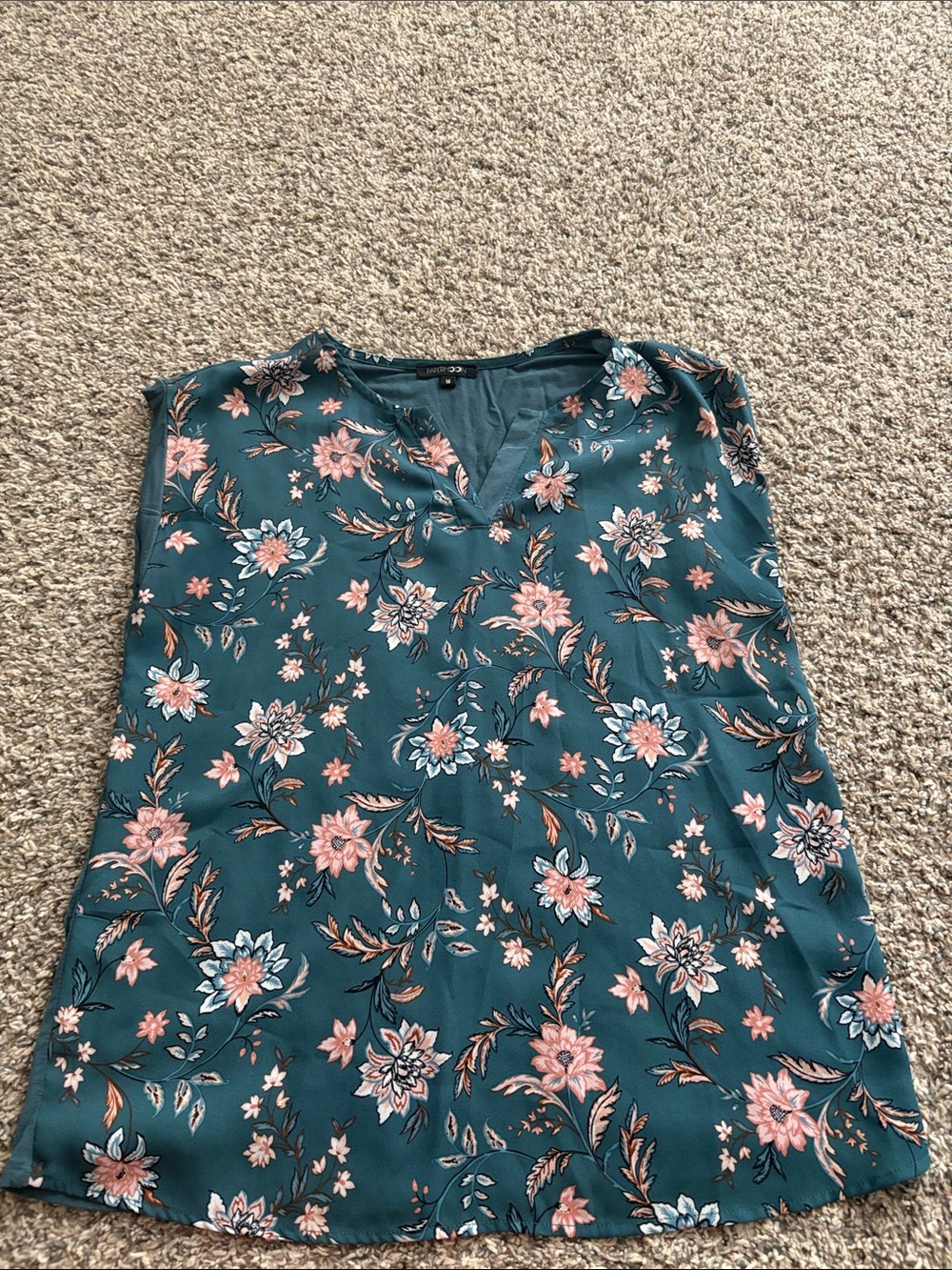 Papermoon Teal Floral Blouse with Peach Blooms